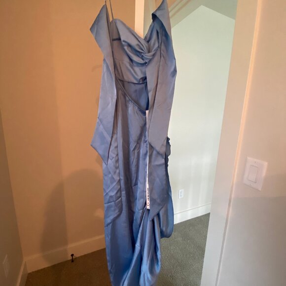 Lucy in the Sky Satin Front Twist Strappy Maxi Dress in Blue. Size S - Picture 3 of 4